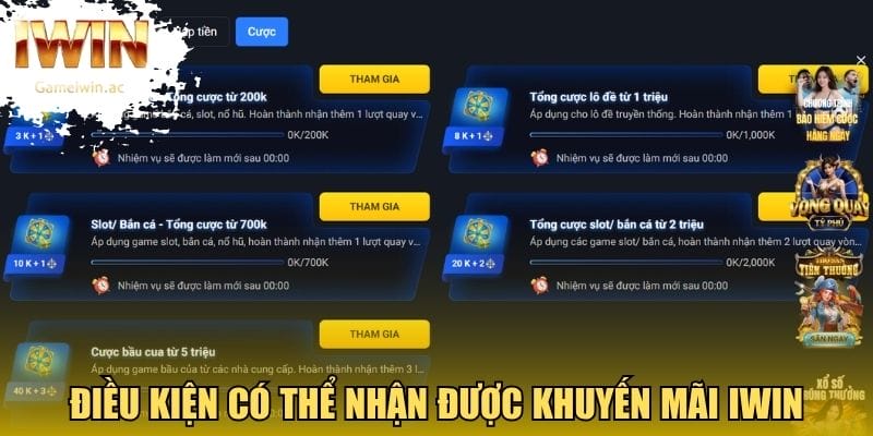 Điều kiện có thể nhận được khuyến mãi Iwin