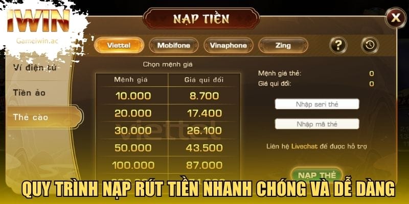 Quy trình nạp rút tiền nhanh chóng và dễ dàng